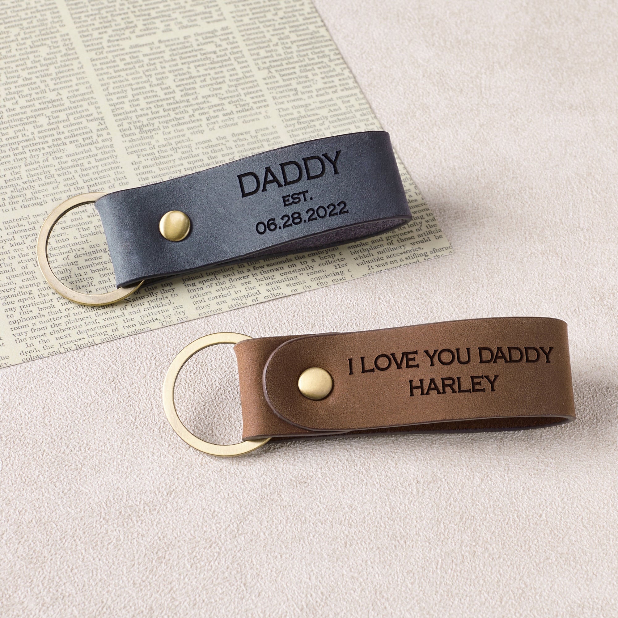 Personalized Dad EST Leather Keychain, New Dad Birthday Gift from Wife